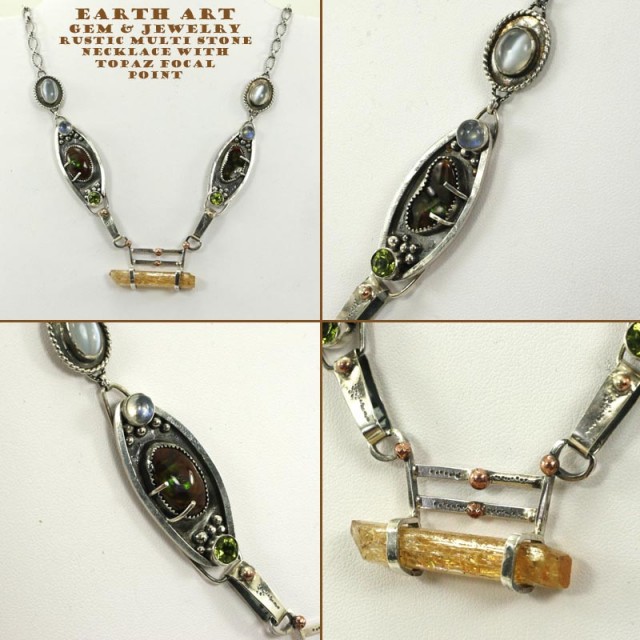 Topaz, Moonstone, peridot and Fire agate necklace