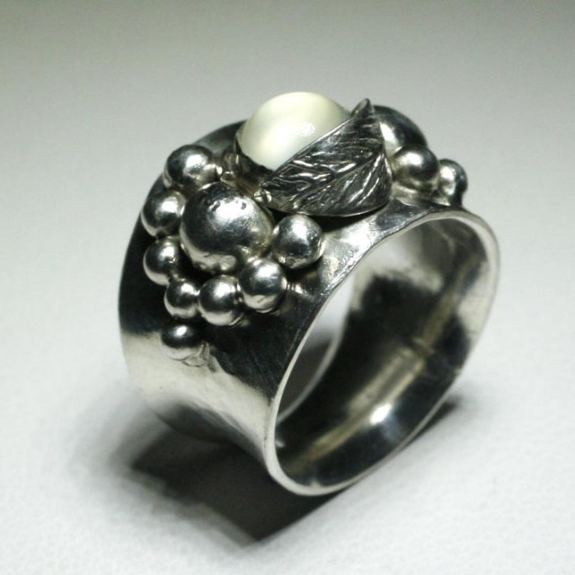 Dotted White Moonstone Pinky Ring